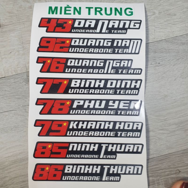 1 tem Underbone Team 64 tỉnh thành (nhắn tin cho shop)