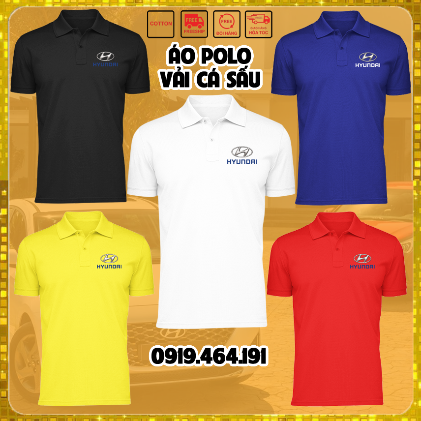 Áo thun polo cá sấu in logo xe hơi hyundai unisex giữ form, chất vải cotton cao cấp không xù, áo thun cổ bẻ phong cách trẻ trung lịch sự, sang trọng, Áo thun cá sấu in logo xe hơi hyundai cao cấp cho nam và nữ