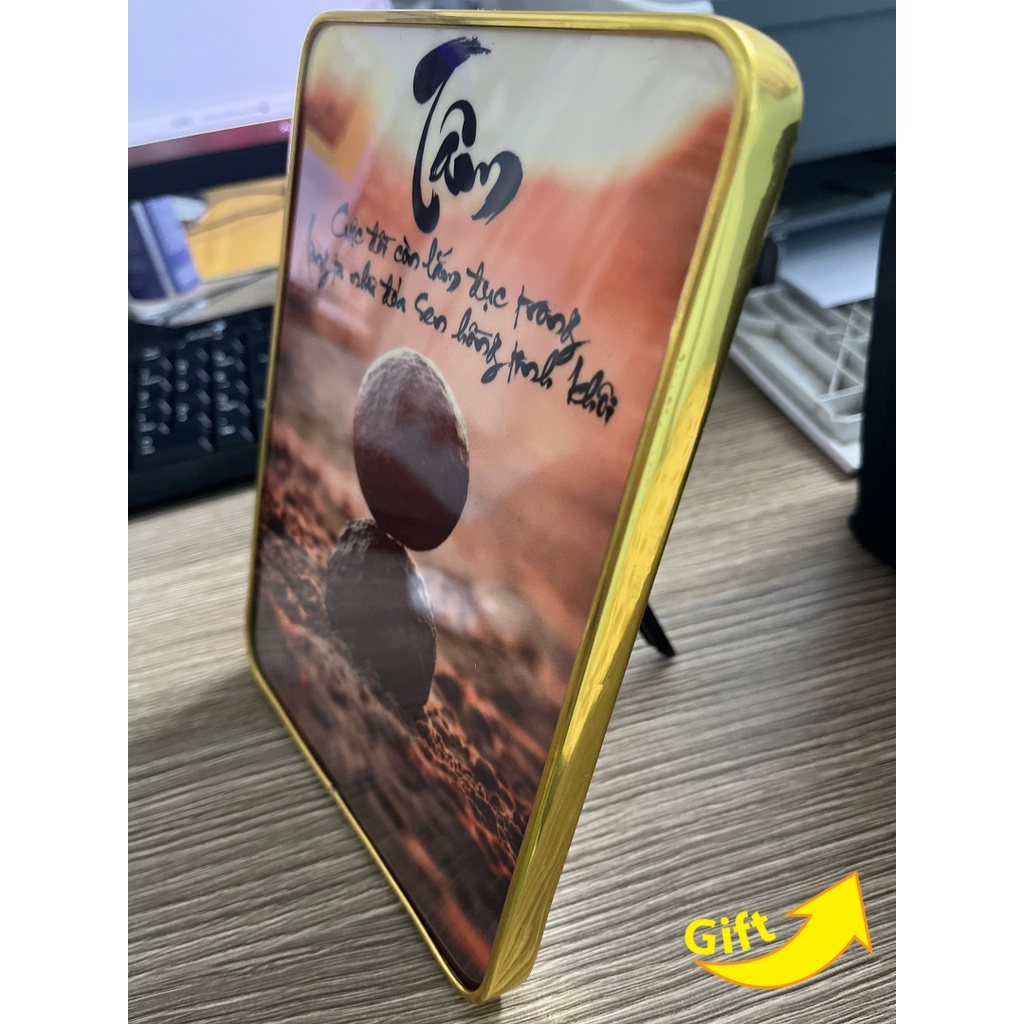 [Quà Tặng] Tranh Tráng Gương Để Bàn Chữ Thư Pháp Random (kt 15x21cm)