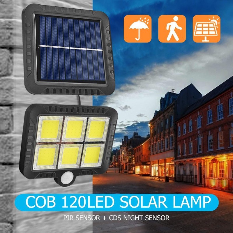 Đèn led cob 100 và led cob 120 năng lượng mặt trời cảm biến hồng ngoại dây dài 5 m pin tách rời