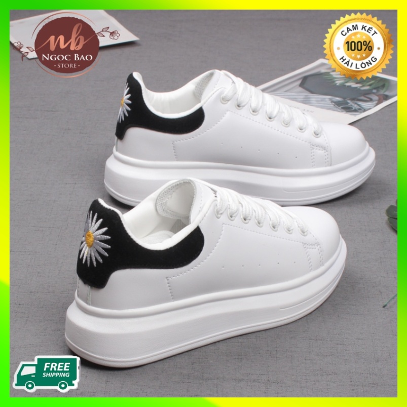 Giày thể thao Sneaker nam nữ MC queen thêu logo Hoa cúc tăng chiều cao 3cm, mang êm chân, thấm hút mồ hôi Chống hôi chân HOT TREND 2020 , Ngocbao Store , giày thể thao nam nữ chất liệu da Cao cấp mang đi học, đi chơi, giày đôi nam nữ giá rẻ