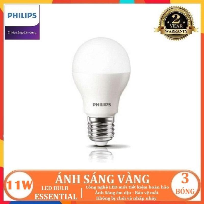 BỘ 3 - BÓNG ĐÈN LED BULB PHILIPS ESSENTIAL 11W E27 A60 ( TIẾT KIỆM ĐIỆN NĂNG - CHẤT LƯỢNG SÁNG CAO - 2 MÀU ÁNH SÁNG LỰA CHỌN TRẮNG VÀ VÀNG )