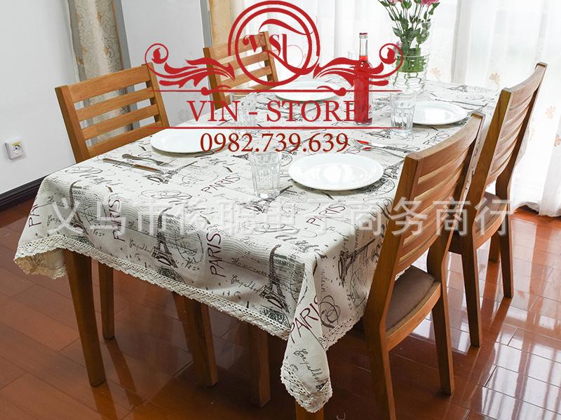 140X220cm KB014 Khăn trải bàn Báo Paris Vinstore Homedecor khăn trải bàn đẹp khăn ăn khăn bàn tablecolths tableware flower canvas vintage tea dining table cafe fabric linen cotton