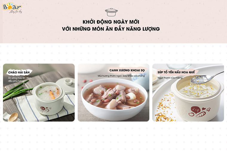 Nồi nấu cháo chậm - chưng - hấp 1,6l hãng Bear