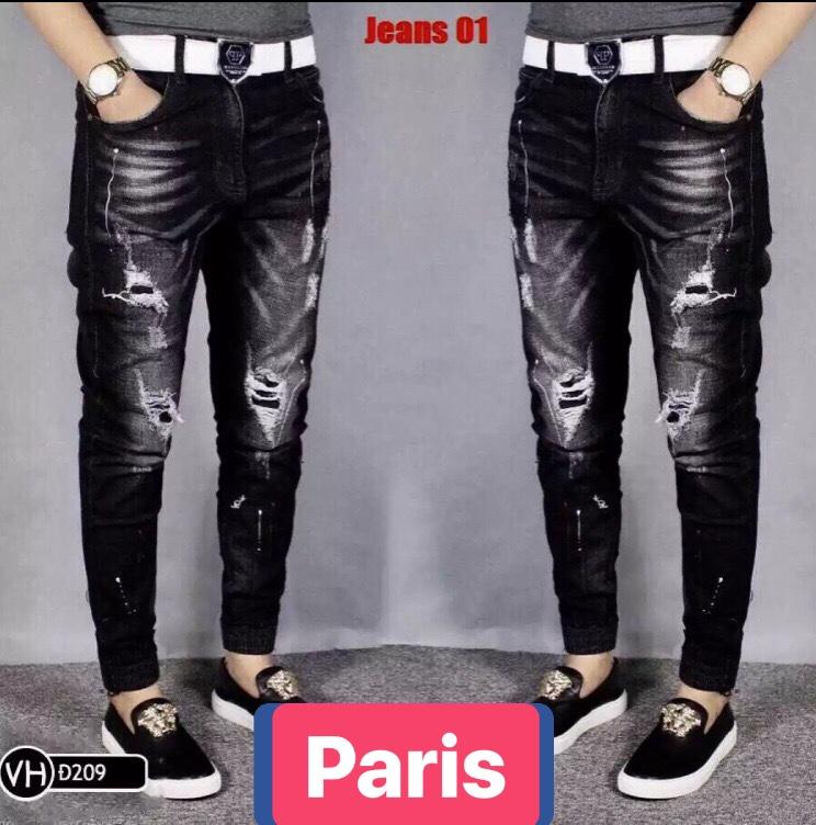 QUẦN JEAN NAM CHẤT BÒ ĐEN TÚM GẤU UNISEX HÀN QUỐC PR-209 CAO CẤP - PARIS FASHION