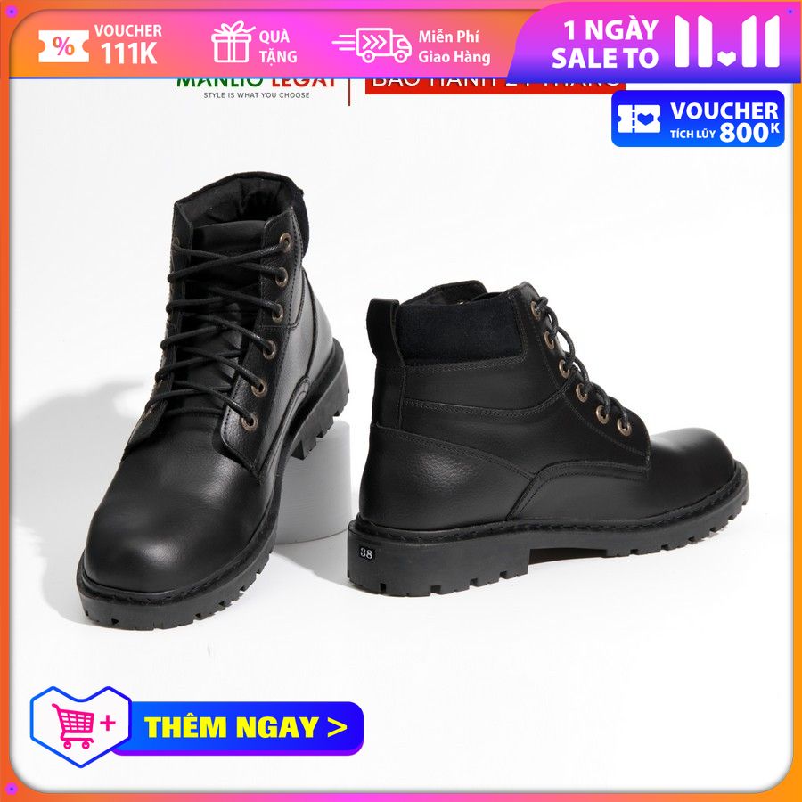 Giày Boots cổ cao nam da thật Manlio Legat màu đen G5261-B