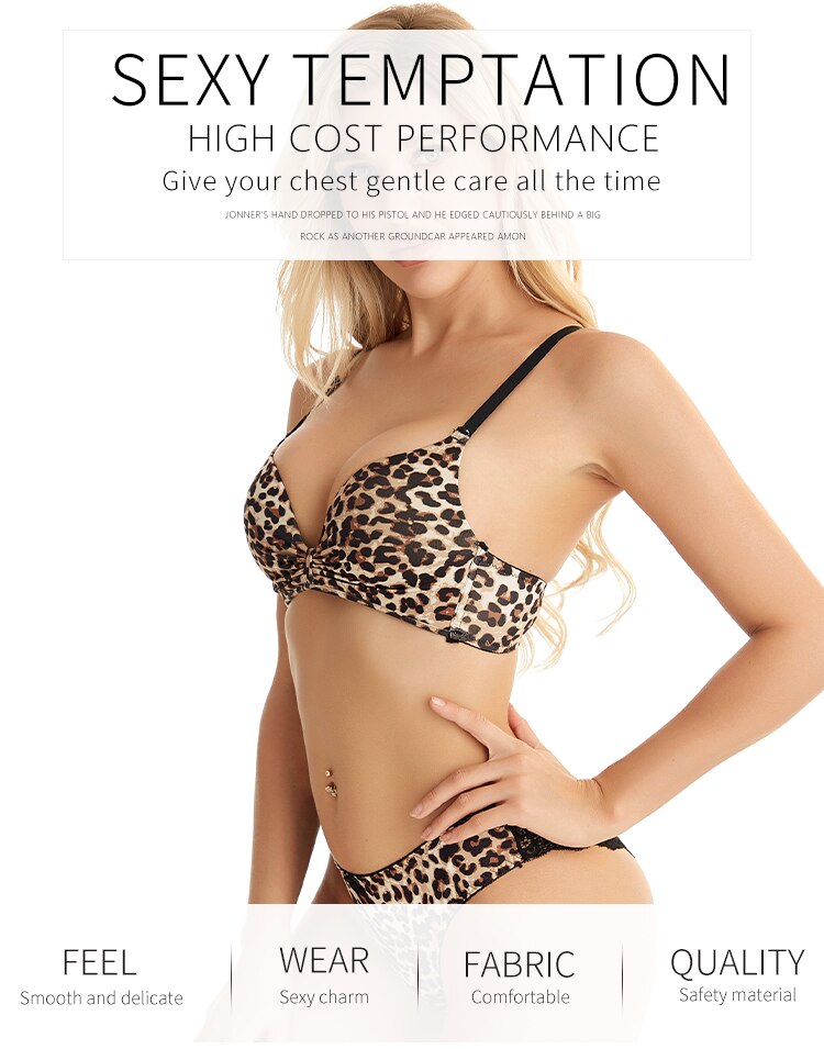 UOEY Leopard print bra set without steel ring, anti-glare sexy