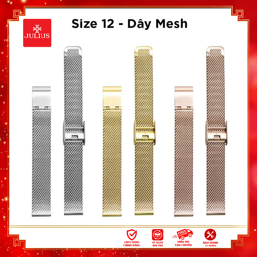 Dây thép đồng hồ Julius Hàn Quốc size 12 chất liệu thép không gỉ dạng lưới
