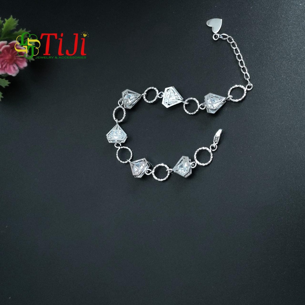 Lắc tay nữ inox kiểu hình kim cương nối kẹp hột sáng đẹp không đen không gỉ sét