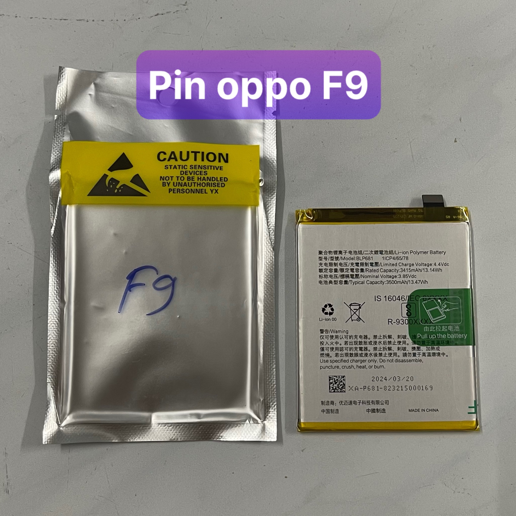 Pin oppo F9 model BLP681 bảo hành 3 tháng