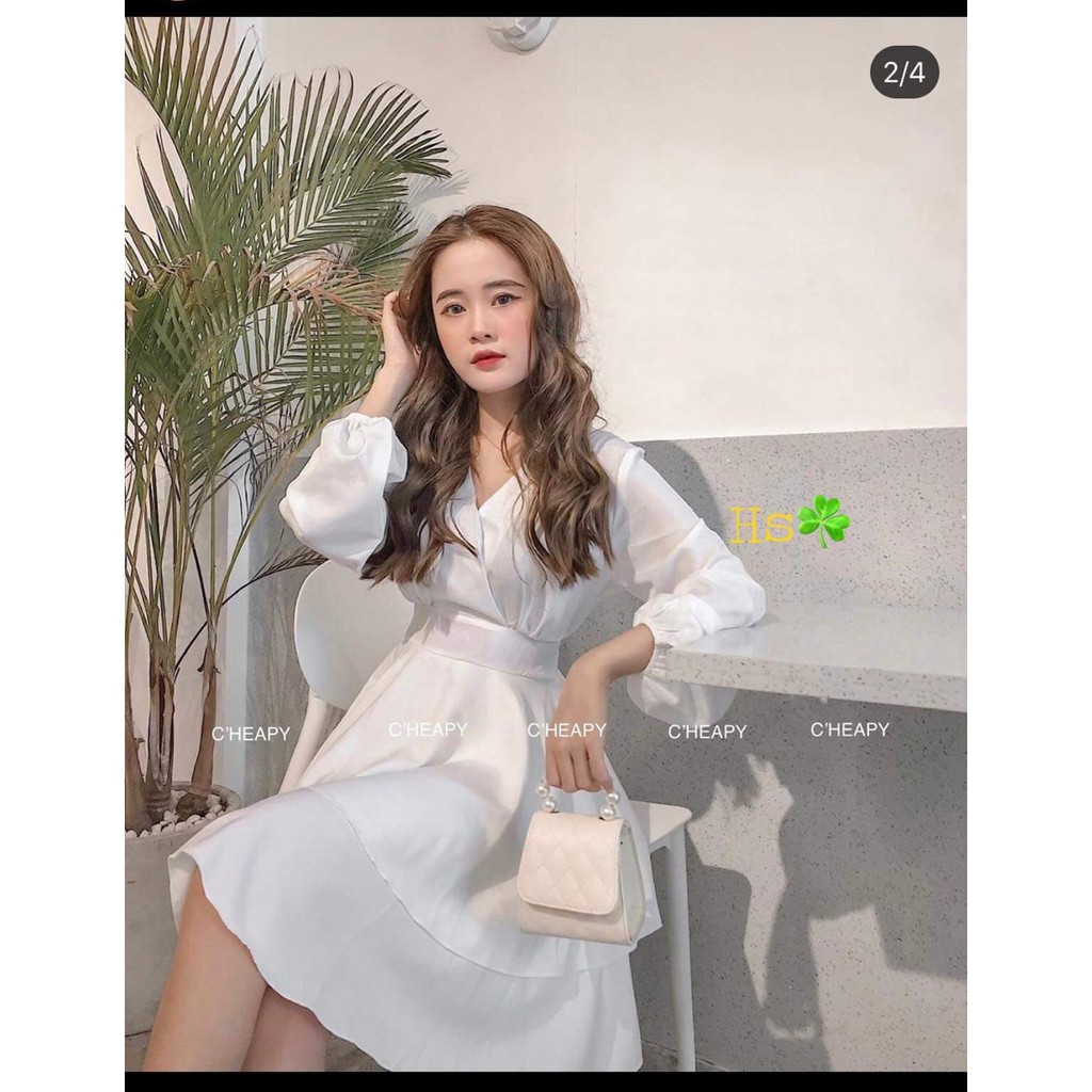 Váy 2 tầng cổ chéo dài tay HSU1120