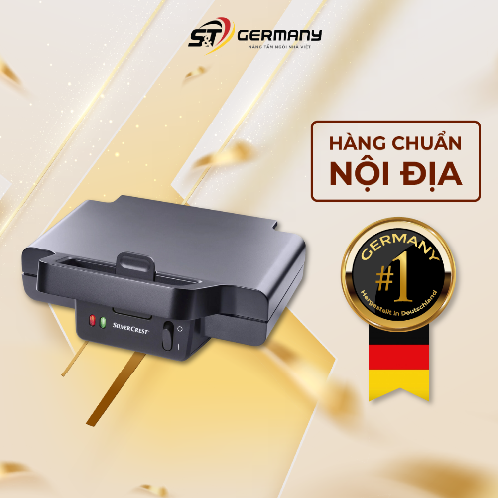 Máy nướng bánh mì sandwich Silvercrest XXL SSWM 900W màu đen, máy kẹp bánh mì chính hãng nội địa đức germanysnt 480043