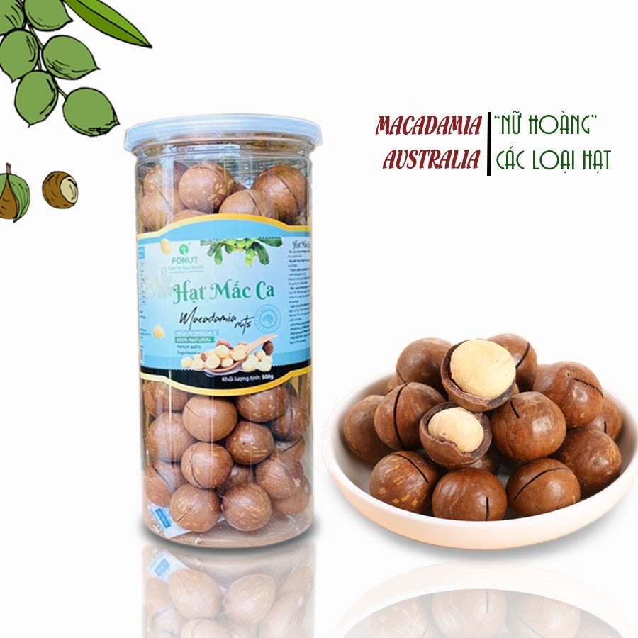 Hạt Mắc Ca Nứt vỏ nhân to không hôi dầu NK Từ Australia TH FONUT đóng gói Việt Nam( Hũ 500gram) - nhân hạt maccadamia
