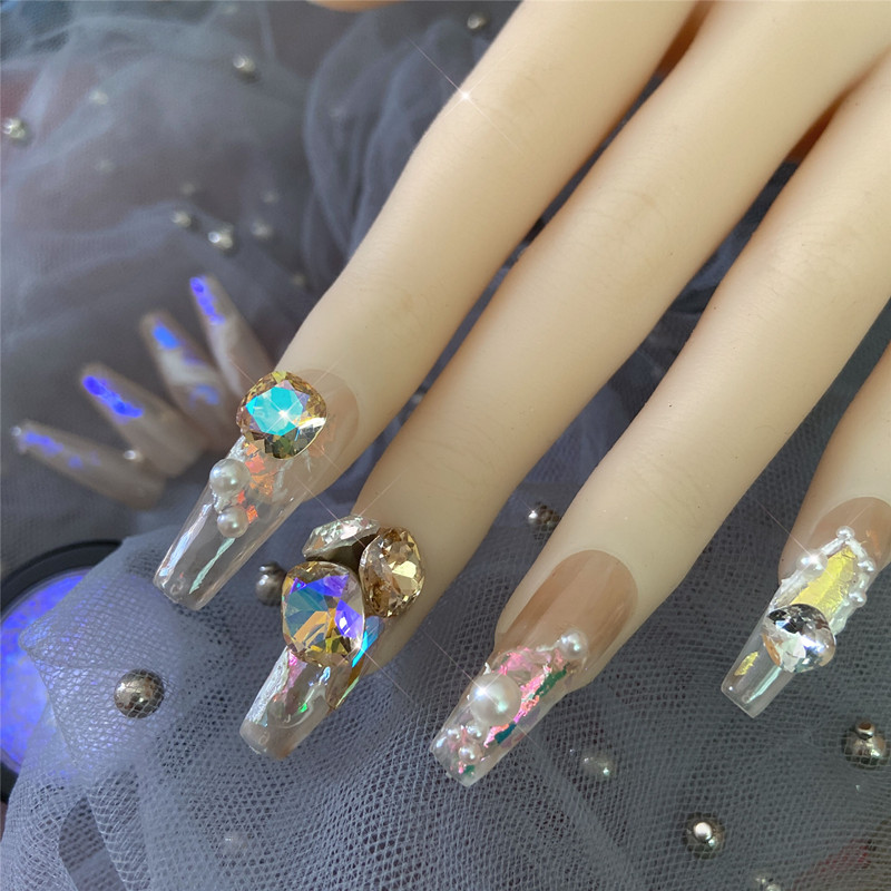 Set 6 Hủ Xà Cừ Pha Lê Trắng Aurora | Trang Trí Móng Tay