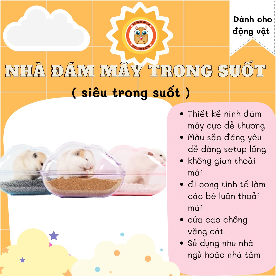 nhà tắm hình đám mây trong suốt cho hamster