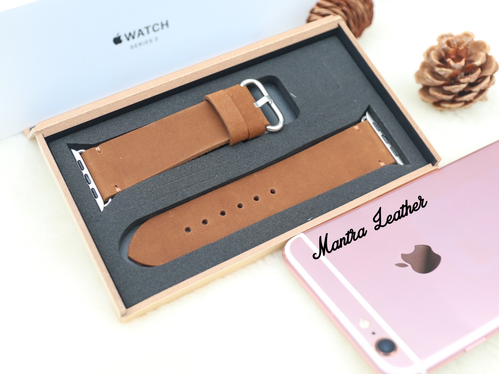 Dây da thay thế Apple Watch da bò sáp Handmade