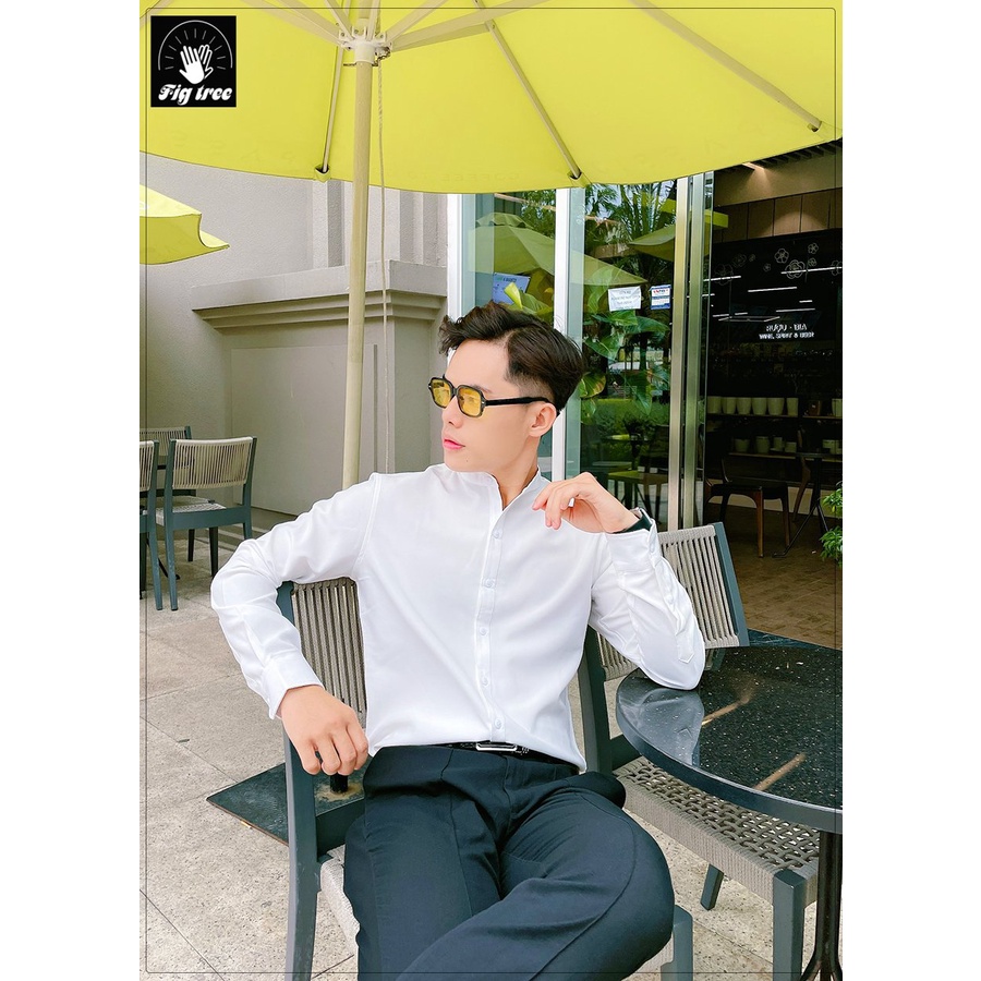 Áo sơ mi nam mau trắng cổ trụ for men