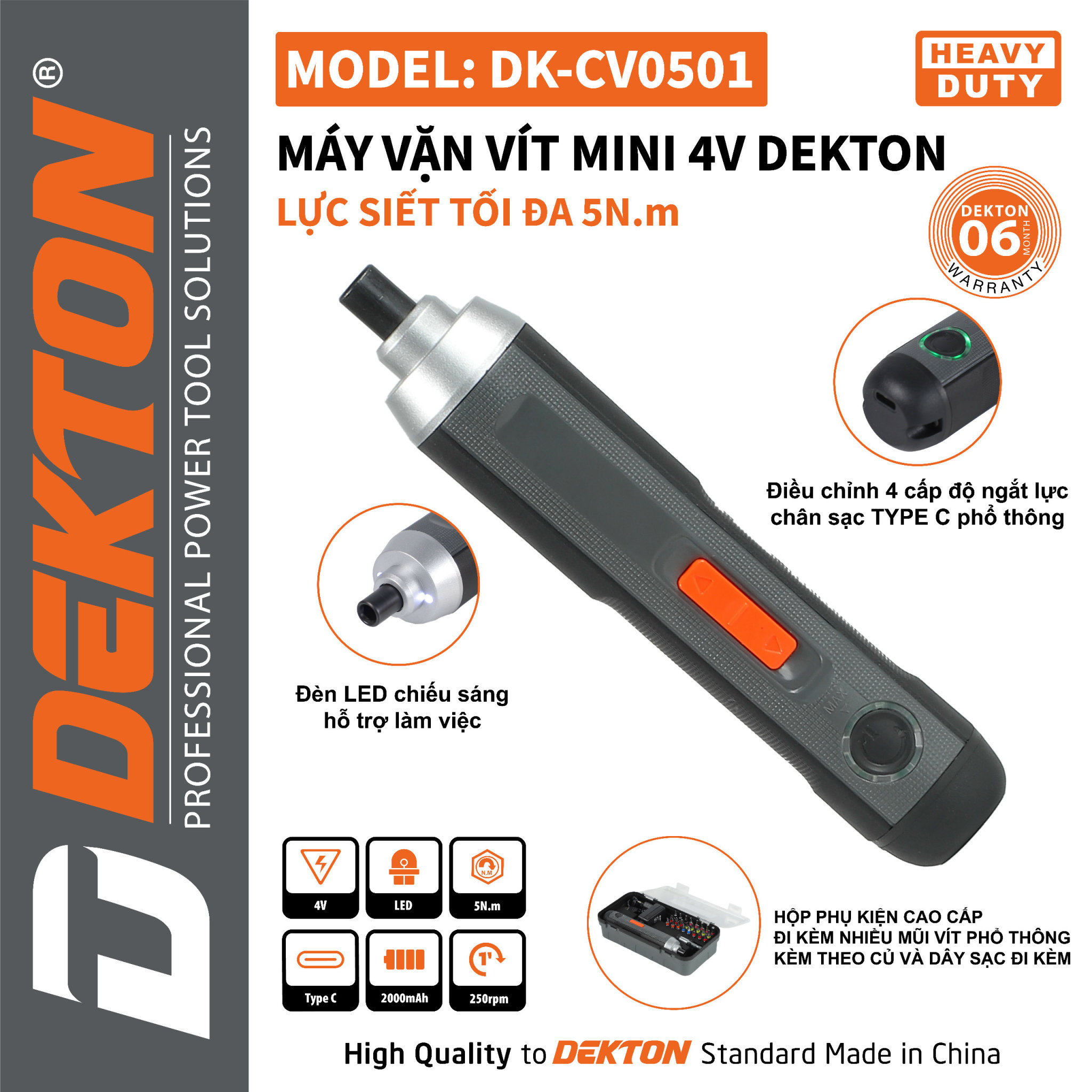 Máy chuyên vít mini 4v dekton / dk-cv0402 / dk-cv0501 / dk-vt08n / dùng chuôi sạc type c / 4nm -8nm