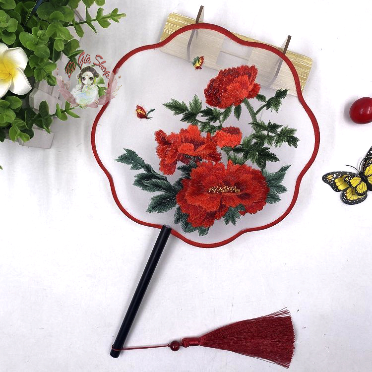 Quạt tròn cổ trang quạt thêu cao cấp
