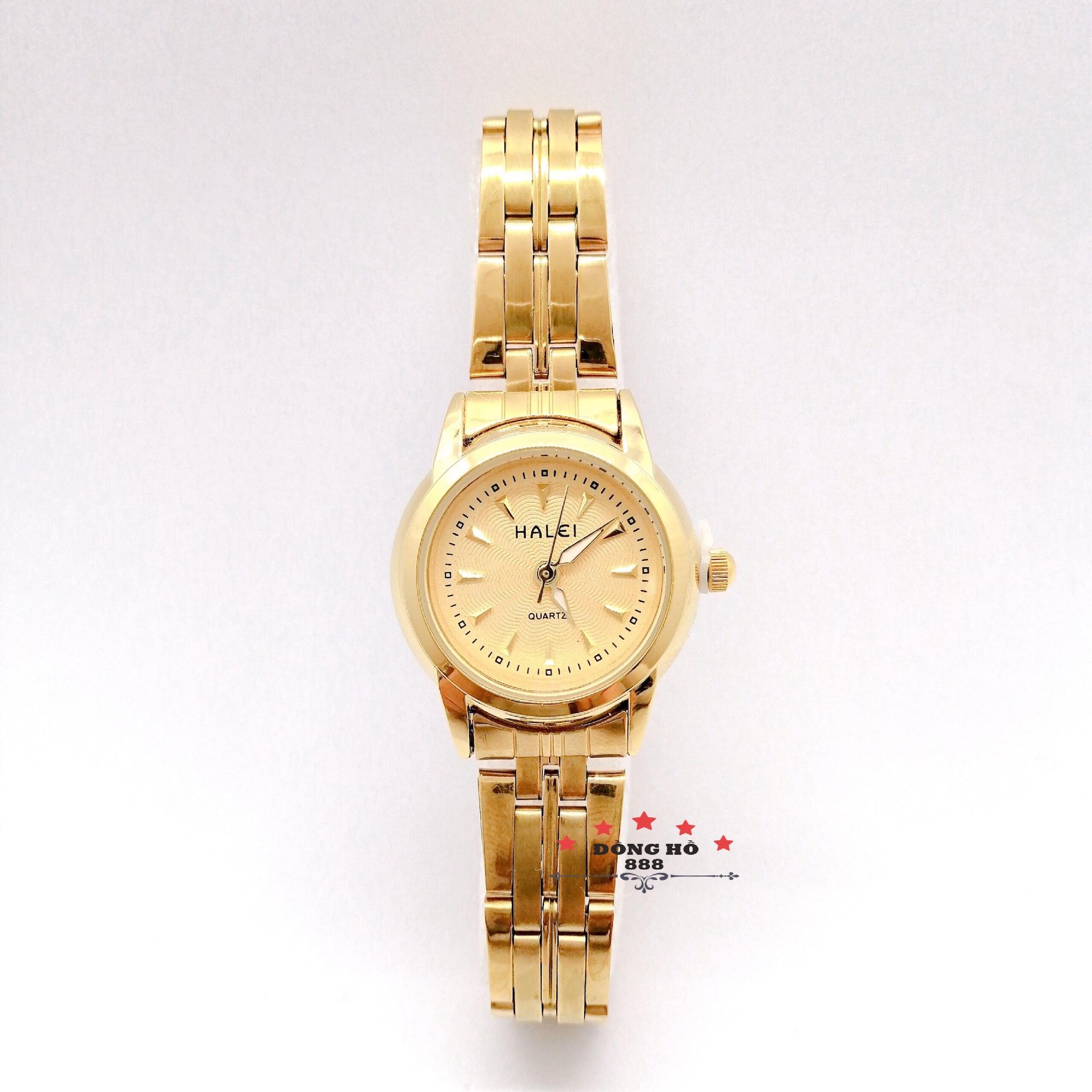 Đồng hồ nữ HALEI dây kim loại thời thượng ( HL348 dây vàng mặt vàng ) - TẶNG 1 vòng tỳ hưu phong thuỷ