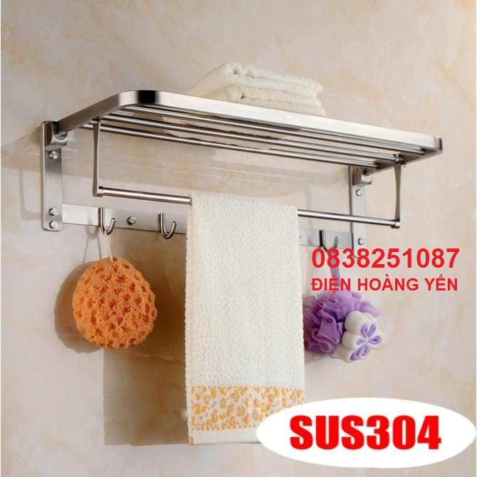 GIÁ KỆ ĐỂ ĐỒ PHÒNG TẮM KẾT HỢP TREO KHĂN INOX 304, KÈM MÓC ÁO