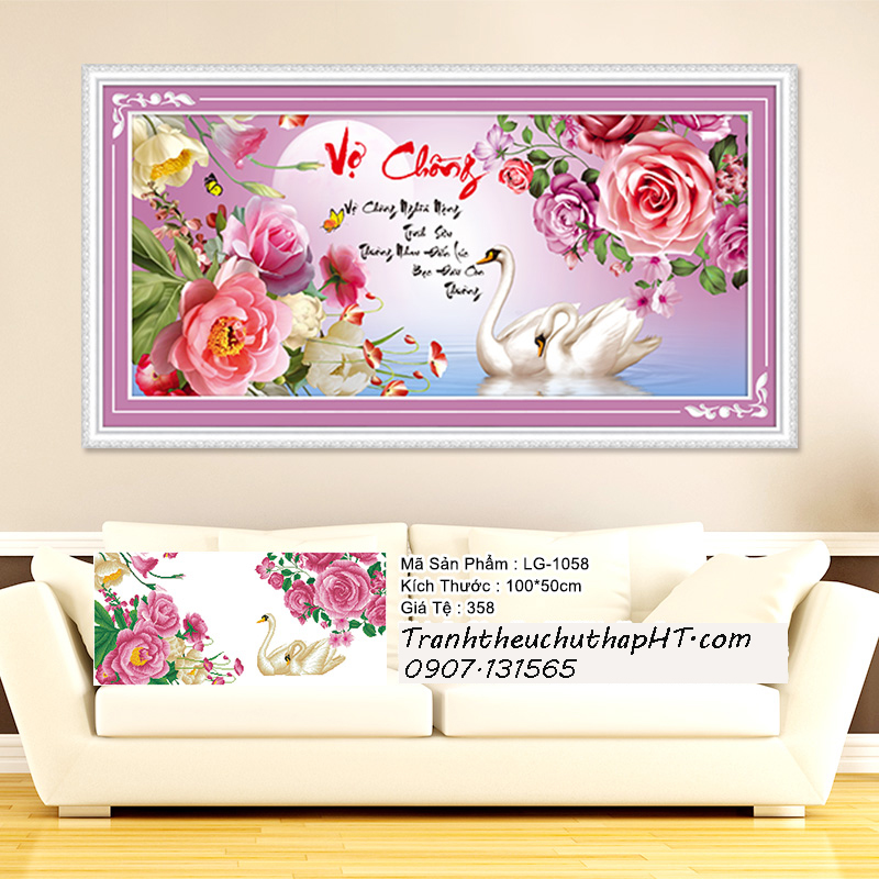 Tranh đính đá cao cấp vợ chồng thiên nga (tự làm)