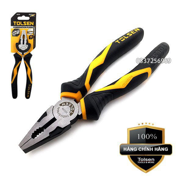 Kìm điện đa năng công nghiệp  7" ( 180mm ) Tolsen 10016  sử dụng thép CR-V cao cấp hàng xuất Châu Âu thiết kế chéo cân xứng giúp cho việc cắt dây kẽm nhẹ hơn ( giảm 20% lực tác động )