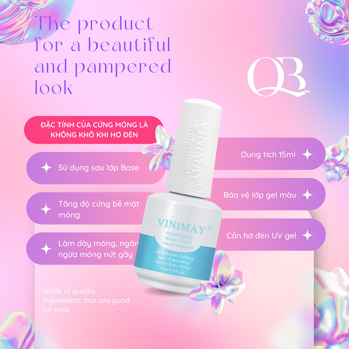 Sơn gel cứng móng liên kết top bóng Vinimay