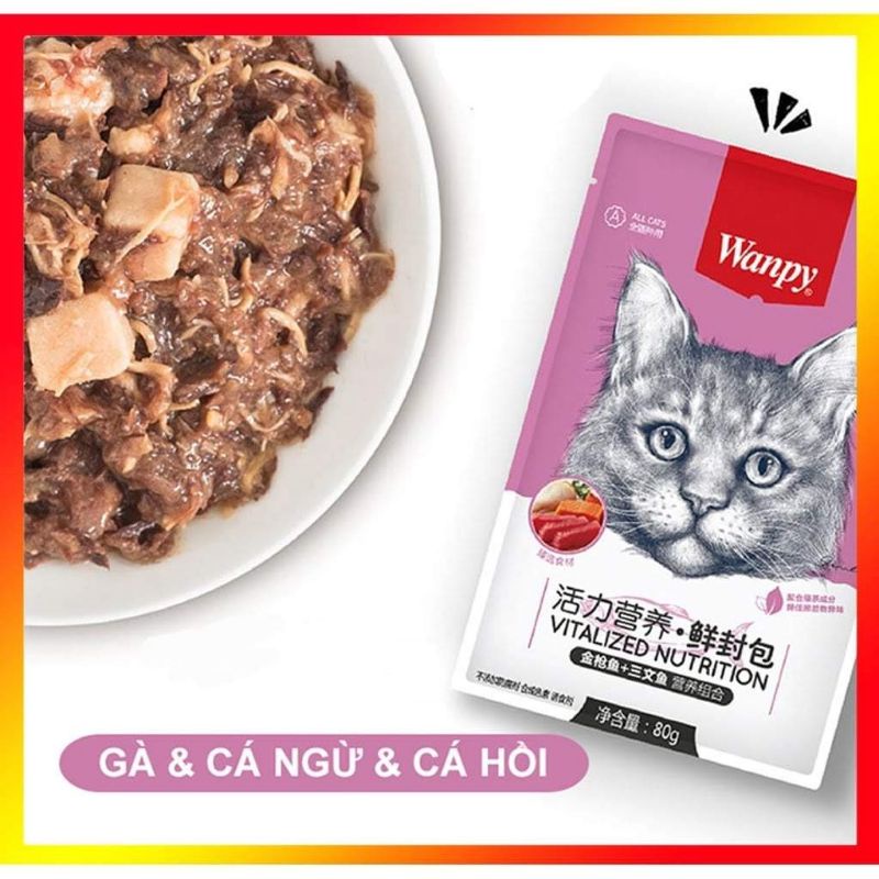 Pate cho mèo Wanpy gói 80gram đủ vị