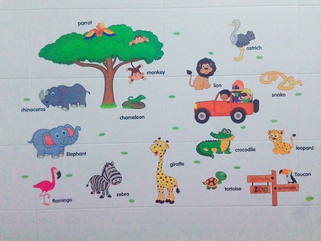Decal dán tường hình Thú Tiếng Anh đáng yêu cho bé
