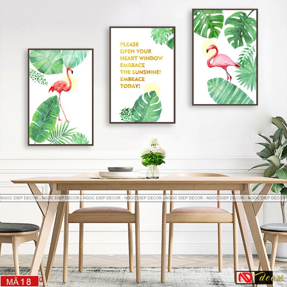 Bộ 3 bức tranh dán tường lá cây nhiệt đới - Tranh 3D phong cách Bắc Âu 40x60x3