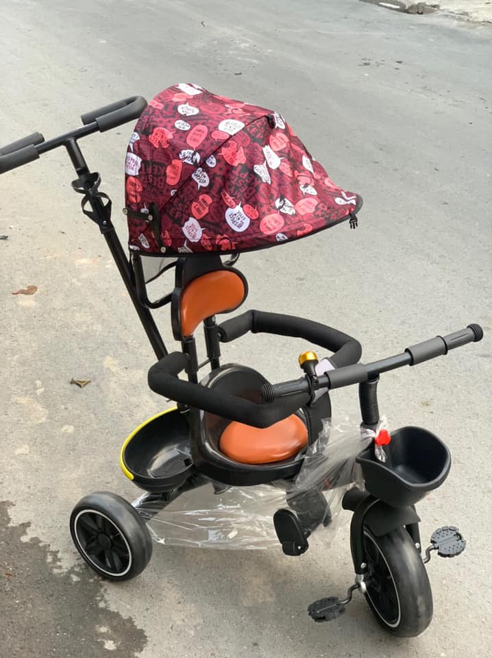 Xe đạp 3 bánh có mái che và tay đẩy