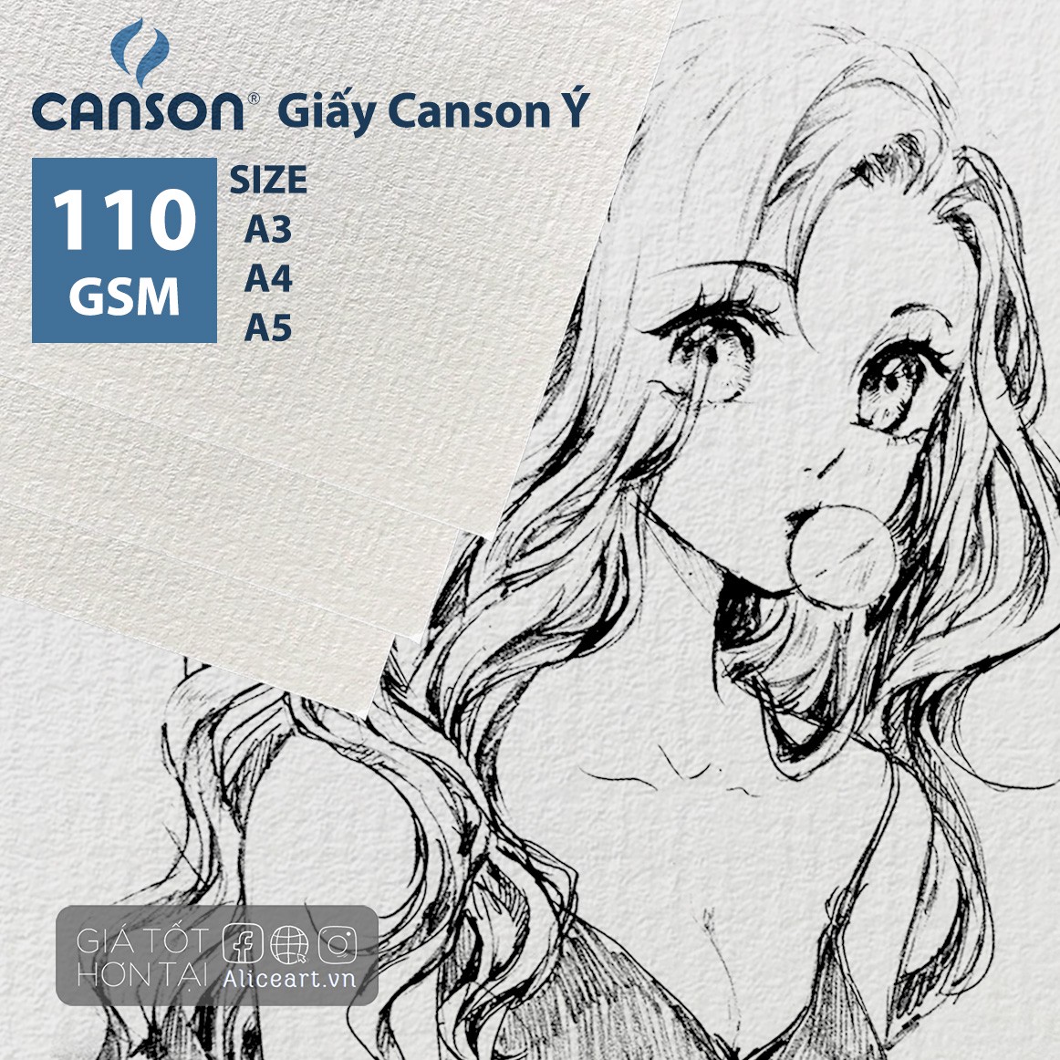 Giấy vẽ chì CANSON Ý Truyền Thống mỏng 110gsm (vân ngang)