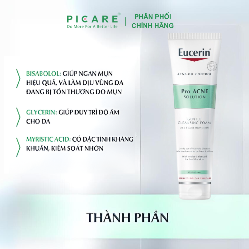 Eucerin Sữa Rửa Mặt Tạo Bọt Cho Da Mụn Pro Acne Solution Gentle Cleansing Foam 150g
