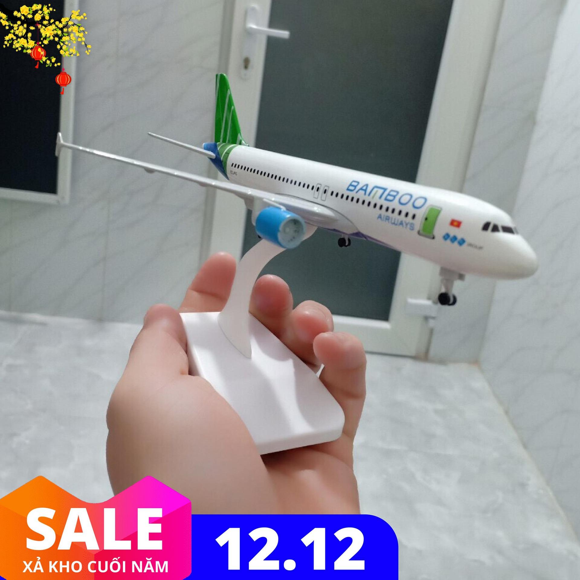 ( Xem video ) MÁY BAY Bamboo Airway  MÔ HÌNH KIM LOẠI 20CM + KÈM ĐẾ MICA - UNINSHOP