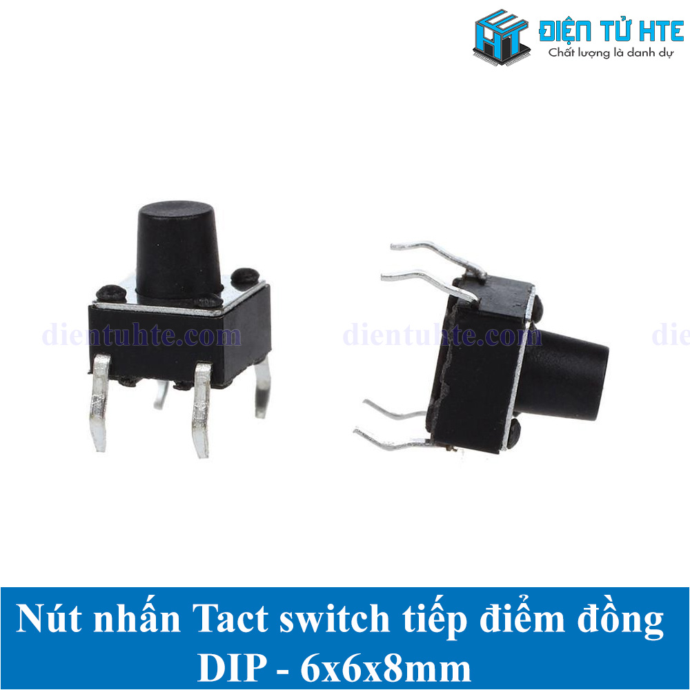 Nút nhấn 4 chân cắm DIP tiếp điểm đồng 6x6 (Gói 20 cái)
