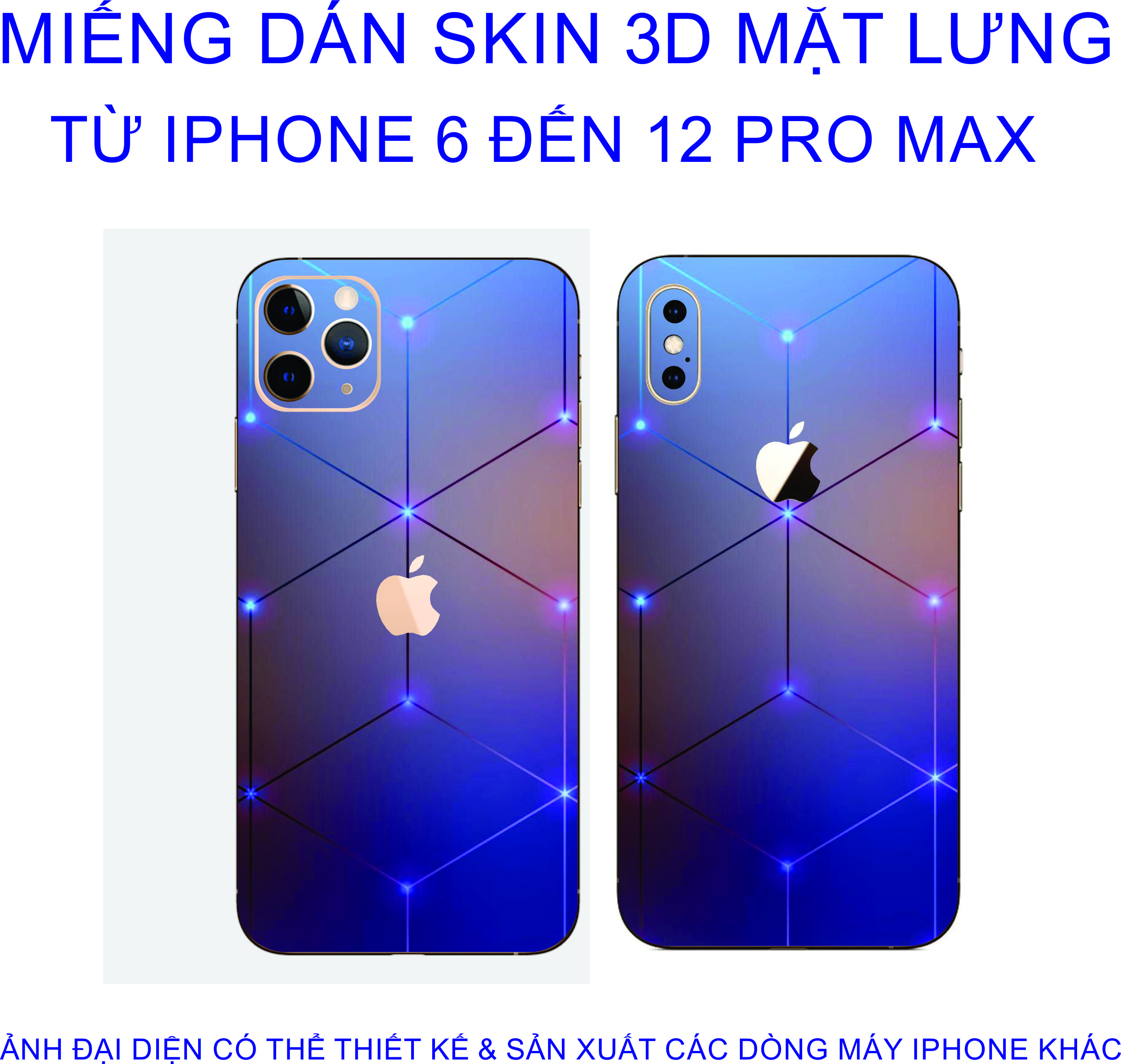 Miếng Dán Skin 3D mặt lưng iphone 6 đến 12 pro max chống trầy xước, hình ảnh 3D sắt nét