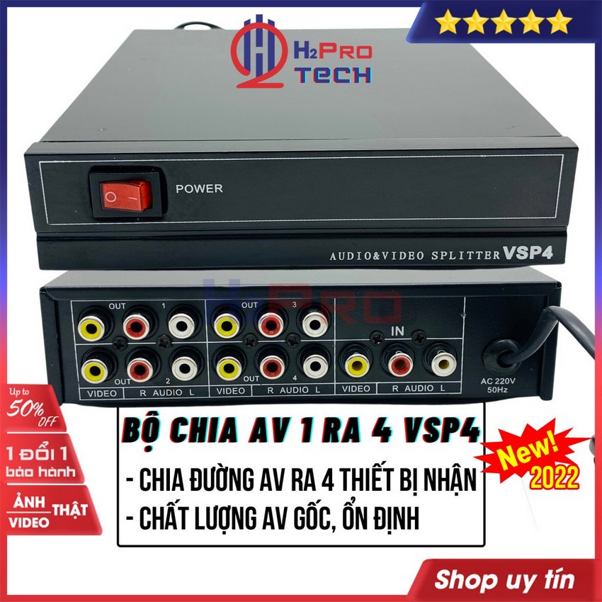 Bộ Chia Av 1 Ra 4 Vsp4, Bộ Chia Tín Hiệu Av (Video & Audio) 1 Ra 4 Cao Cấp, Âm Thanh Đầu Ra Không Thay Đổi-H2Pro Audio