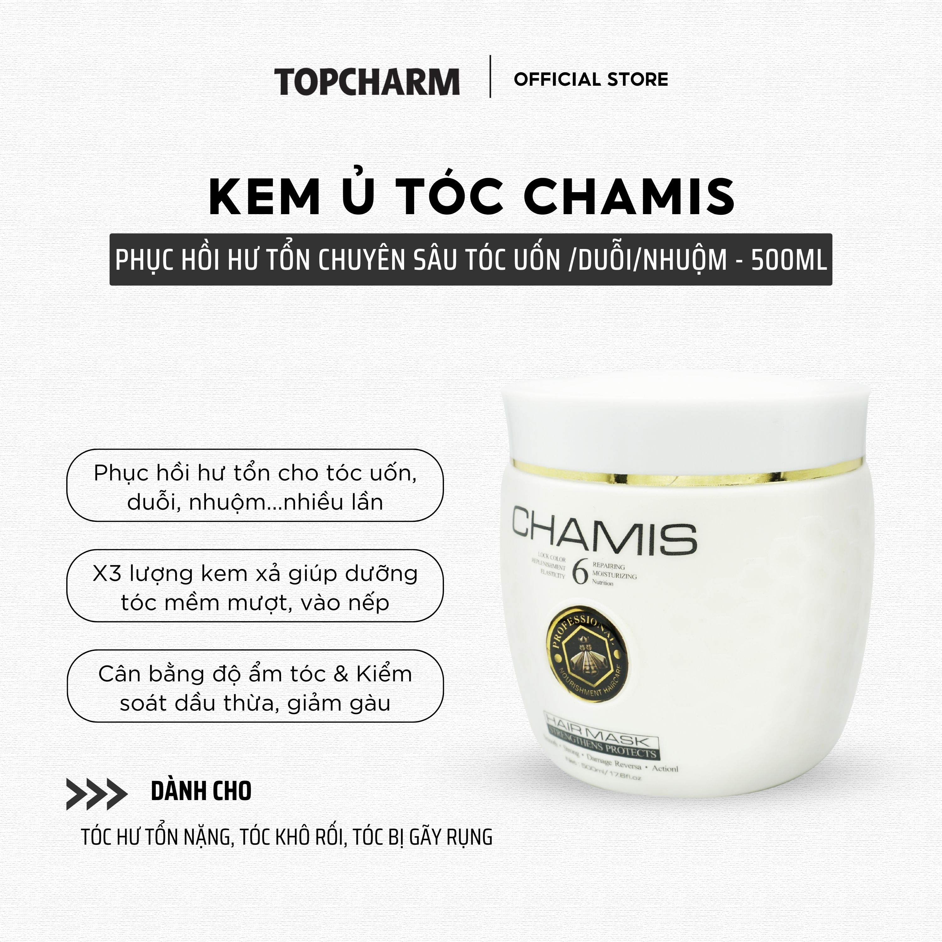 Hấp dầu tóc CHAMIS, kem hấp tóc giúp tóc bóng khỏe mềm mượt