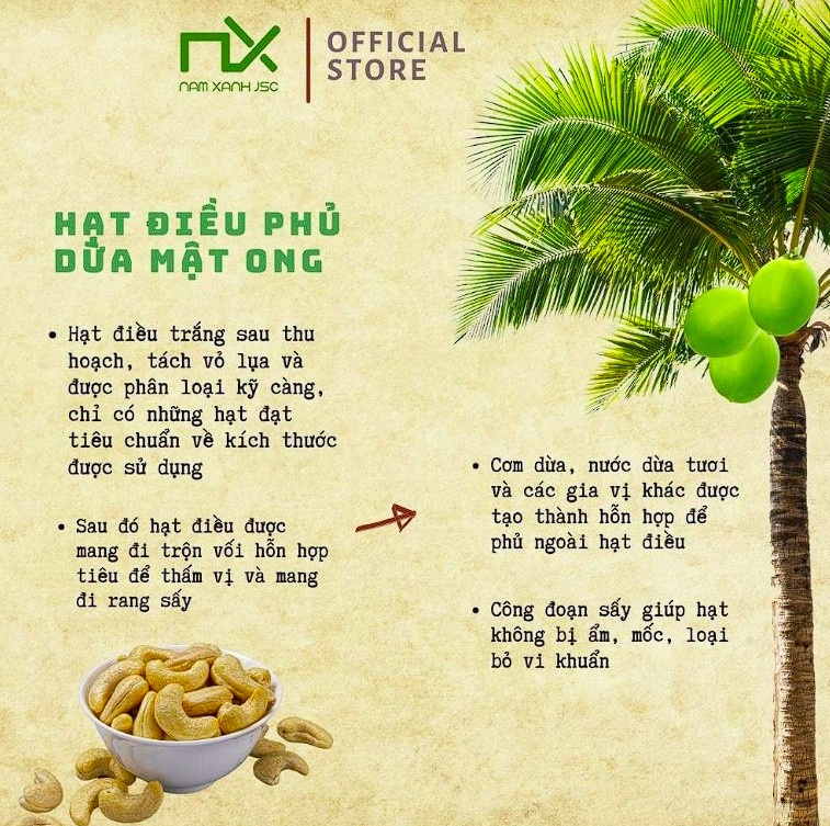 Hạt Điều Nam Xanh Phủ Dừa Mật Ong 130G (170G)