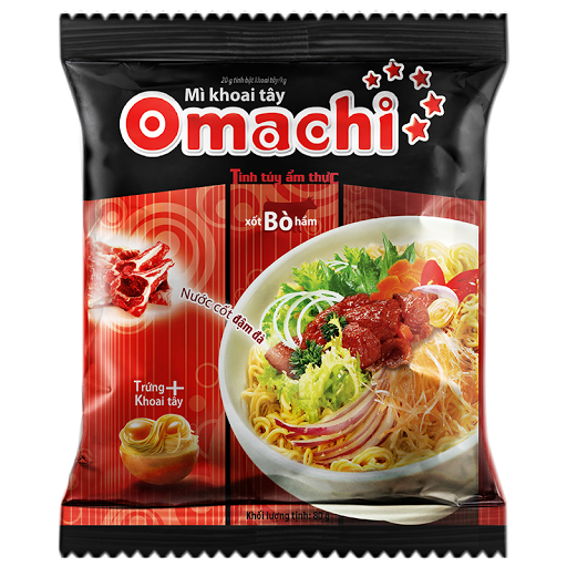 Mì gói ăn liền khoai tây vị xốt bò hầm Omachi gói 80g. mì tôm omachi vị bò hầm , tạp hóa hiền trang