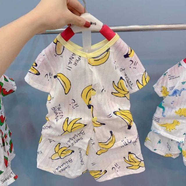 Bộ cotton giấy cộc tay cho bé từ 5 đến 15kg, cài cúc giữa