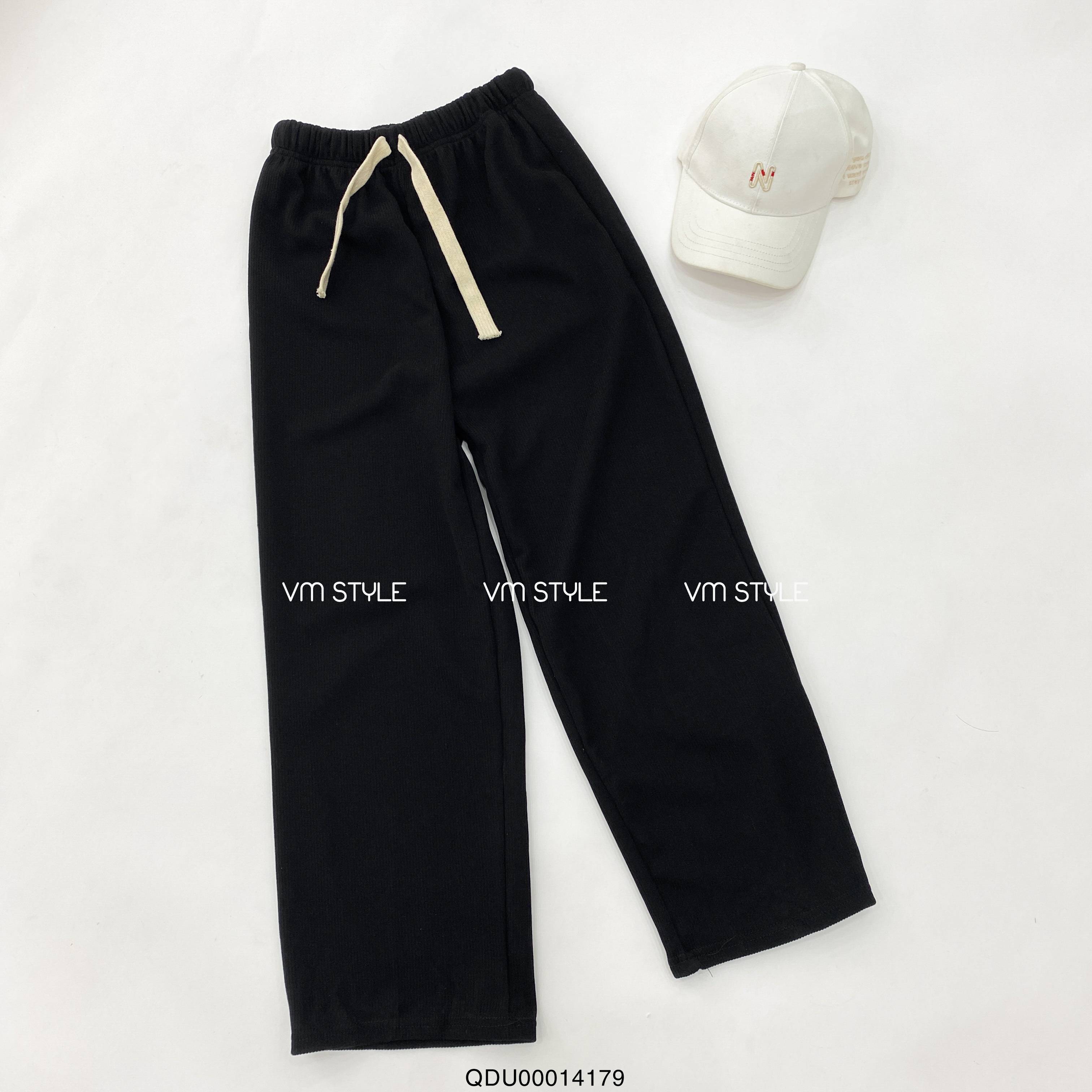 Quần dài nữ VMSTYLE QDU00014 ống suông nhung gân lưng thun dây rút 2740