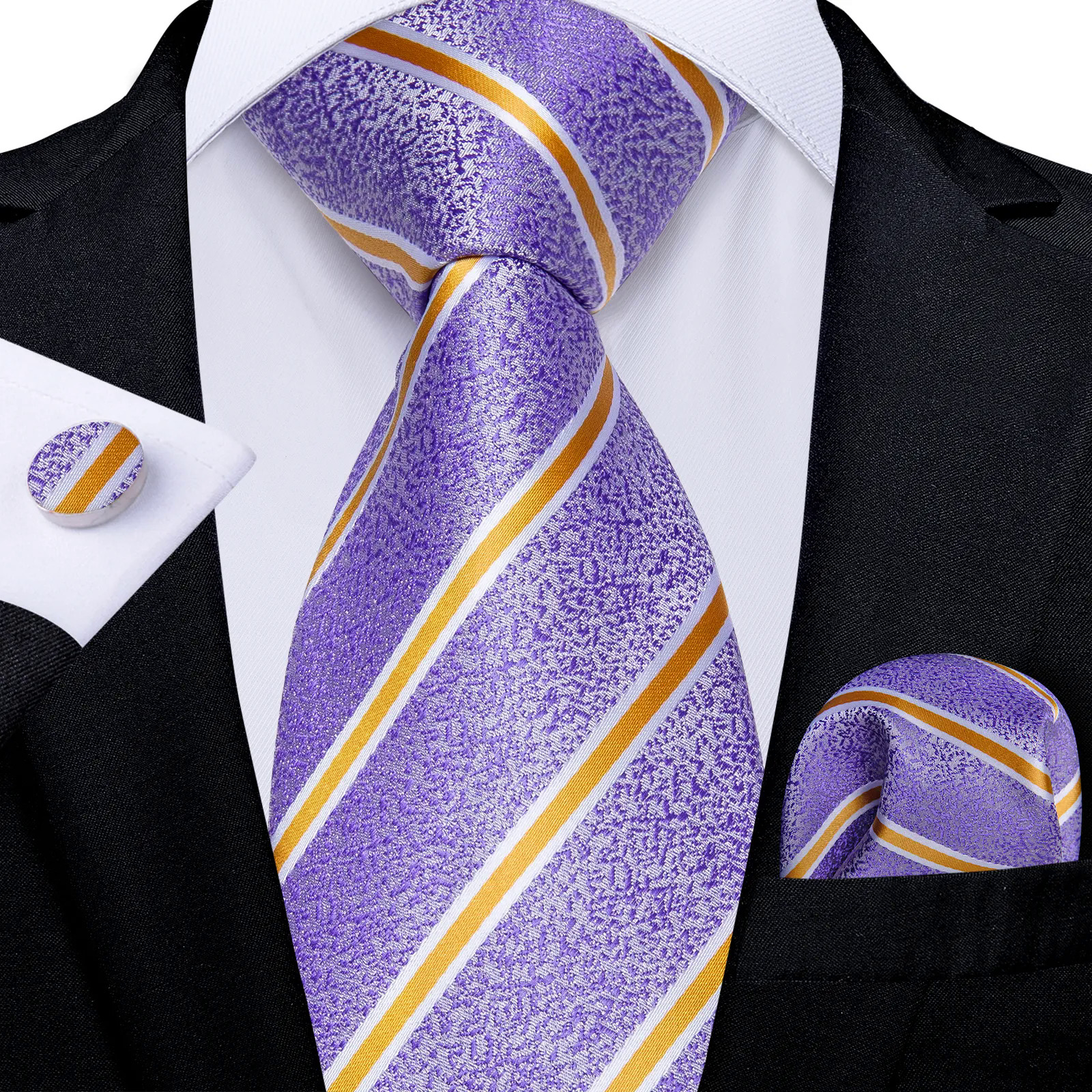 Cam và trắng sọc quan hệ kinh doanh cho nam giới Lụa Polyester 8cm cà vạt khăn tay Khuy măng sét Wedding party phù hợp với phụ kiện