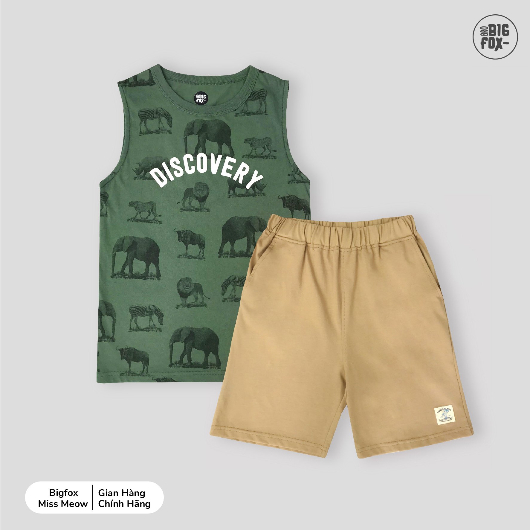 Bộ ba lỗ bé trai size đại BIGFOX - MISS MEOW mặc nhà mùa hè vải cotton mềm mịn in DISCOVERY động vật cỡ 3,4,5,6,7,8,9,10,11 tuổi 11-40kg