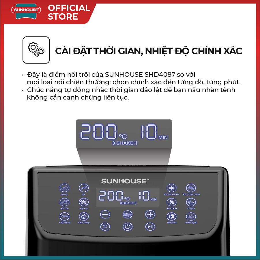 Nồi chiên không dầu 6L SUNHOUSE SHD4087 - Điều khiển cảm ứng - 12 Chức năng - Công suất 1700W - Bảo hành 12 tháng - Hàng Chính Hãng