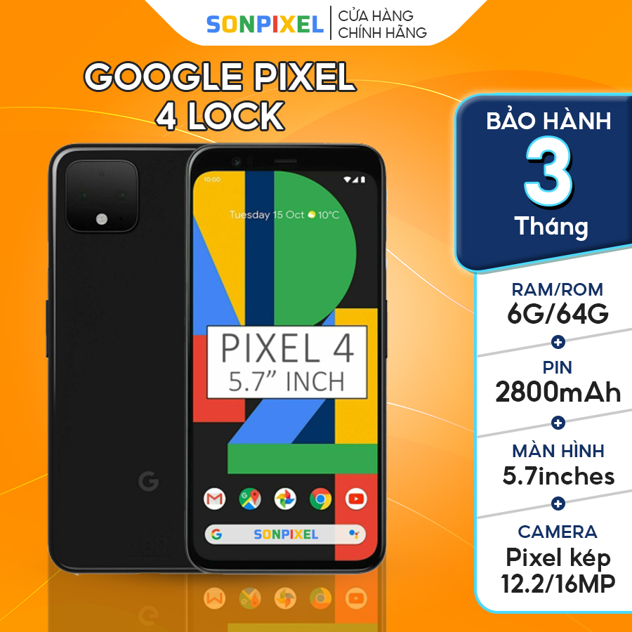 Điện thoại google pixel 4 chip 855 6/64gb, bản lock. sonpixel