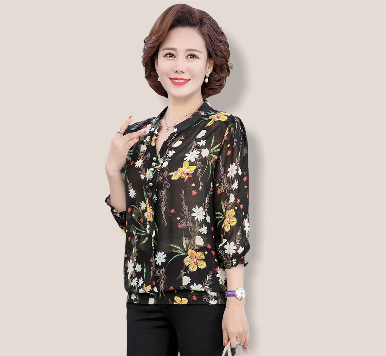 Áo hoa trung niên cho quý cô gd201-0321