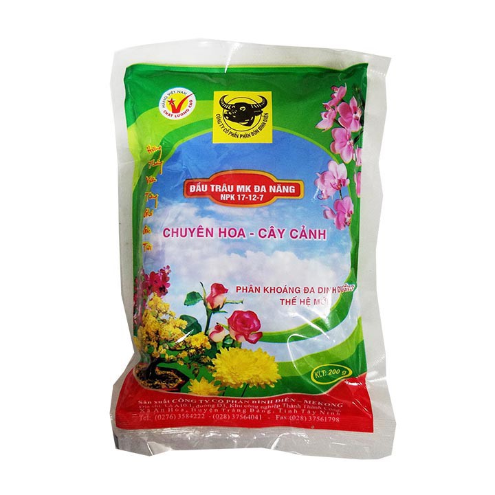 Phân bón đầu trâu npk đa năng 17-12-7 200gram - chuyên hoa, cây cảnh