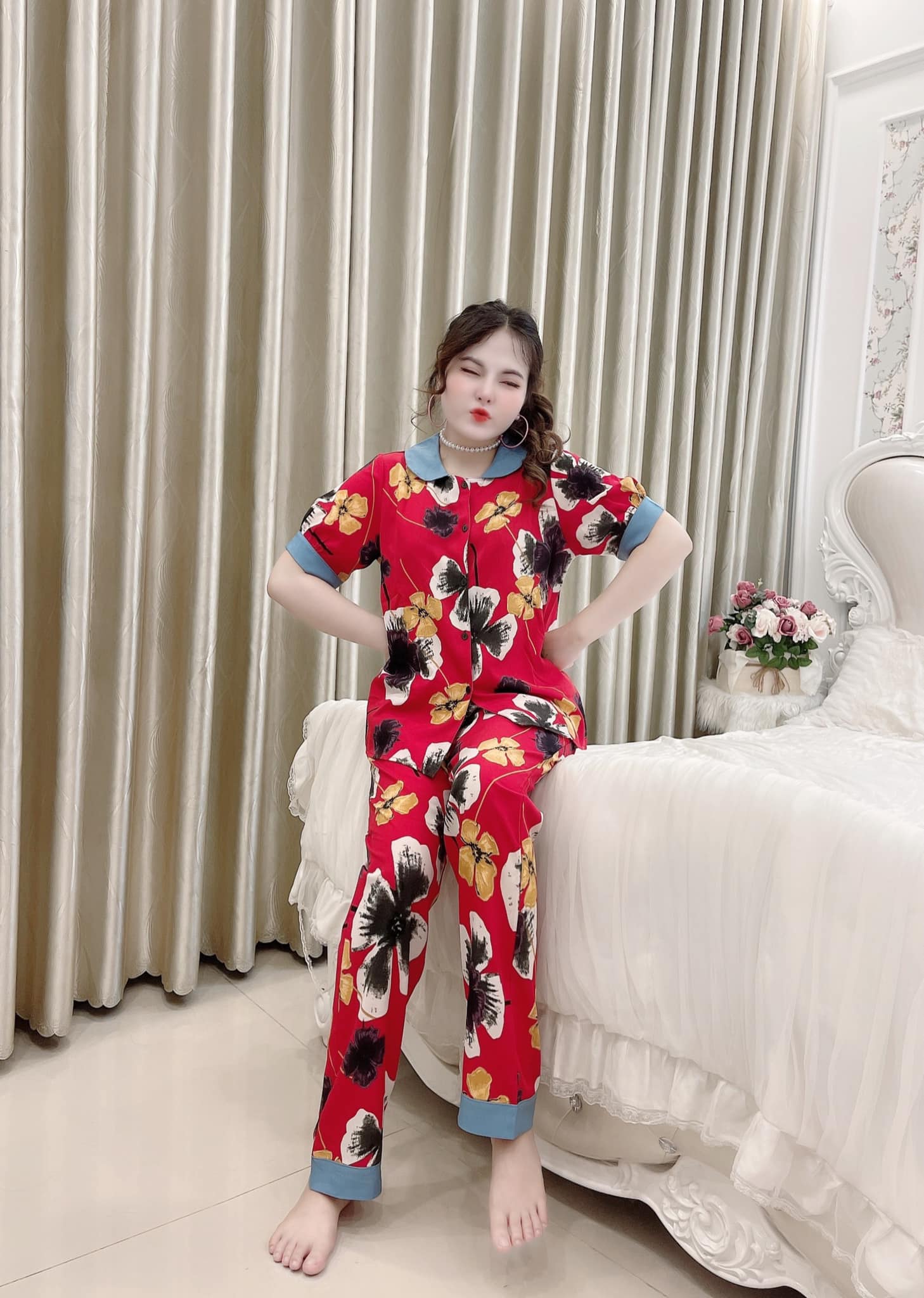 Bộ Mặc Nhà Nữ Lụa Mango Cổ Sen Nhiều Màu